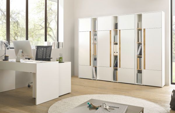 Aktenschrank Set Center in wei� und Wotan Eiche 4 x Stauraumschrank und 3 x Regal f�r Homeoffice 260 cm
