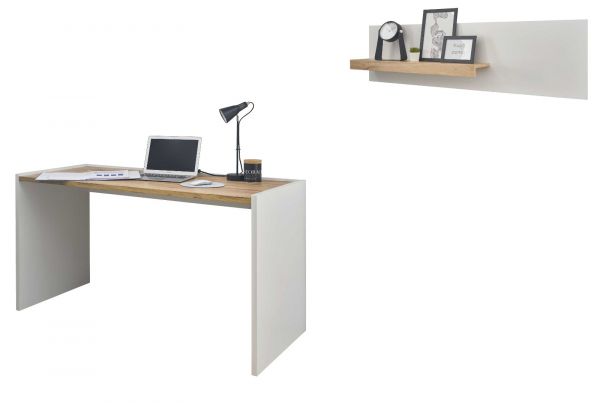 B�rom�bel Set Center in wei� und Wotan Eiche mit Schreibtisch und Regal f�r Homeoffice