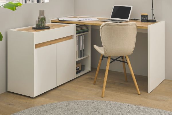 B�rom�bel Set Center in wei� und Wotan Eiche mit Schreibtisch, Kommode und Aktenregal f�r Homeoffice