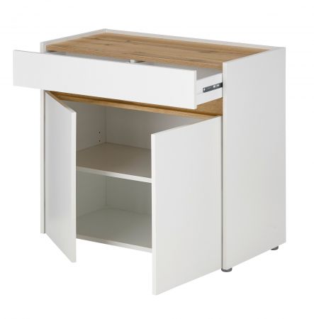 B�rom�bel Set Center in wei� und Wotan Eiche mit Schreibtisch, Kommode und Aktenregal f�r Homeoffice
