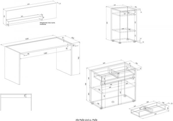 B�rom�bel Set Center in wei� und Wotan Eiche mit Schreibtisch, Kommode und 2 x Regal f�r Homeoffice