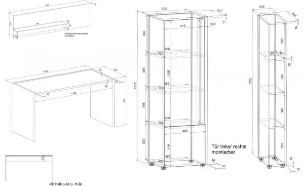 B�rom�bel Set Center in wei� und Wotan Eiche mit Schreibtisch, Aktenschrank und 2 x Regal f�r Homeoffice