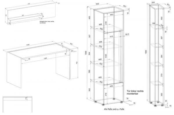 B�rom�bel Set Center in wei� und Wotan Eiche mit Schreibtisch, Aktenschrank und 2 x Regal f�r Homeoffice