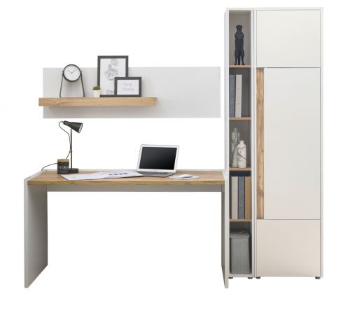 B�rom�bel Set Center in wei� und Wotan Eiche mit Schreibtisch, Aktenschrank und 2 x Regal f�r Homeoffice