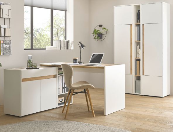 B�rom�bel komplett Set Center in wei� und Wotan Eiche mit Schreibtisch, Kommode und Aktenschrank f�r Homeoffice