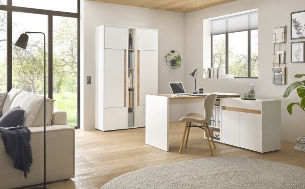 B�rom�bel komplett Set Center in wei� und Wotan Eiche mit Schreibtisch, Kommode und Aktenschrank f�r Homeoffice