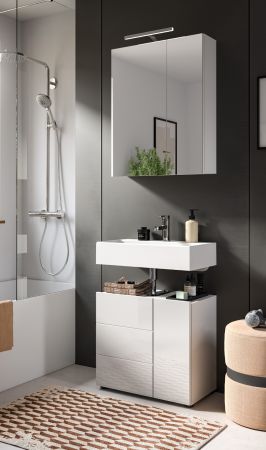 Waschbeckenunterschrank Larik in wei� Hochglanz Badezimmer Unterschrank 60 x 56 cm