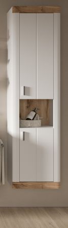 Badezimmer Hochschrank Sopela wei� und Nox Eiche Landhaus H�ngeschrank 45 x 172 cm, Soft-Close