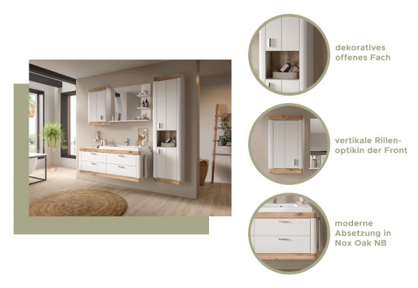 Badezimmer Hochschrank Sopela wei� und Nox Eiche Landhaus H�ngeschrank 45 x 172 cm, Soft-Close