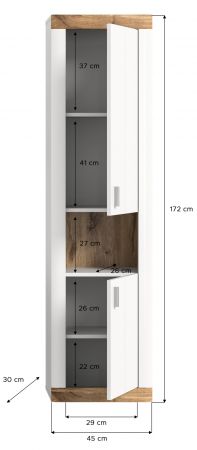 Badezimmer Hochschrank Sopela wei� und Nox Eiche Landhaus H�ngeschrank 45 x 172 cm, Soft-Close