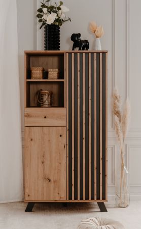 Highboard Madem in Artisan Eiche und Anthrazit mit 3D-Lamellen Wohn- und Esszimmer Kommode 80 x 156 cm