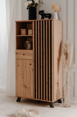 Highboard Madem in Artisan Eiche und Anthrazit mit 3D-Lamellen Wohn- und Esszimmer Kommode 80 x 156 cm
