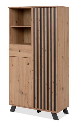 Highboard Madem in Artisan Eiche und Anthrazit mit 3D-Lamellen Wohn- und Esszimmer Kommode 80 x 156 cm