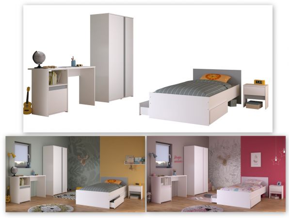 Parisot Kinder- und Jugendzimmer Pirouette23 in wei� mit grau oder rosa Komplett-Set 4-teilig