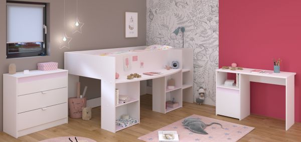 Parisot Kinder- und Jugendzimmer Pirouette15 in wei� mit grau oder rosa Komplett-Set 3-teilig