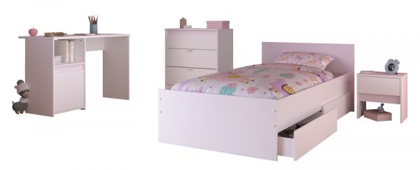 Parisot Kinder- und Jugendzimmer Pirouette25 in wei� mit grau oder rosa Komplett-Set 4-teilig