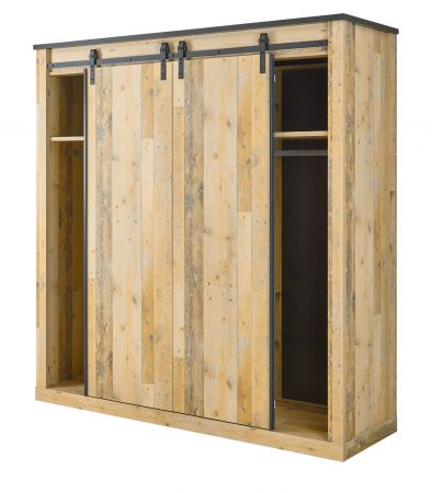 Kleiderschrank Stove in Used Wood hell und anthrazit Schiebet�rent�renschrank 3-t�rig mit Spiegel 201 x 209
