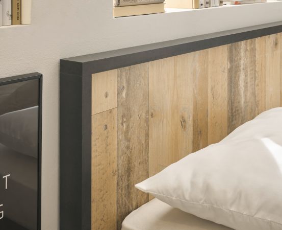 Bett Stove in Used Wood hell und anthrazit Einzelbett Liegefl�che 90 x 200 cm