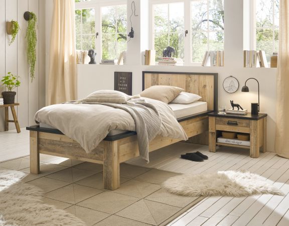 Bett Stove in Used Wood hell und anthrazit Einzelbett Liegefl�che 90 x 200 cm
