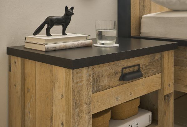 Nachttisch Stove in Used Wood hell und anthrazit Nachtkommode mit Schubkasten in Komforth�he 60 x 61