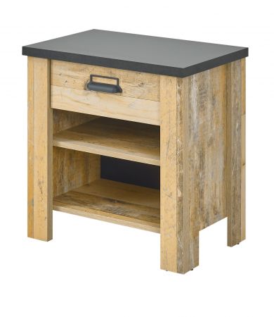 Nachttisch Stove in Used Wood hell und anthrazit Nachtkommode mit Schubkasten in Komforth�he 60 x 61
