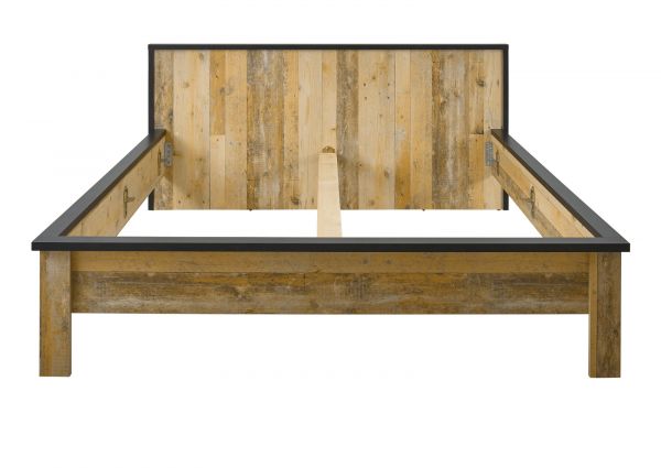 Schlafzimmer Set 3-teilig Stove in Used Wood hell und anthrazit mit Doppelbett Liegefl�che 180 x 200 cm und 2 x Nachttisch