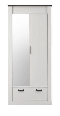 Kleiderschrank Stove in wei� Pinie und anthrazit Landhaus Dreht�renschrank 2-t�rig mit Spiegel 93 x 209 cm