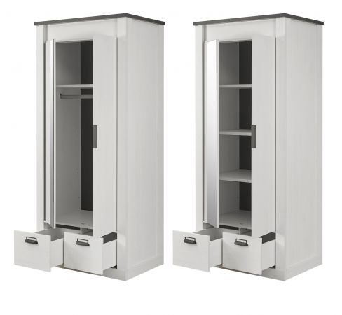 Kleiderschrank Stove in wei� Pinie und anthrazit Landhaus Dreht�renschrank 2-t�rig mit Spiegel 93 x 209 cm