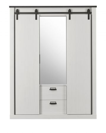 Kleiderschrank Stove in wei� Pinie und anthrazit Landhaus Schiebet�rent�renschrank 3-t�rig mit Spiegel 163 x 209