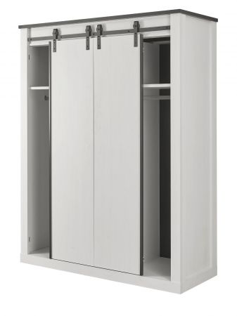 Kleiderschrank Stove in wei� Pinie und anthrazit Landhaus Schiebet�rent�renschrank 3-t�rig mit Spiegel 163 x 209