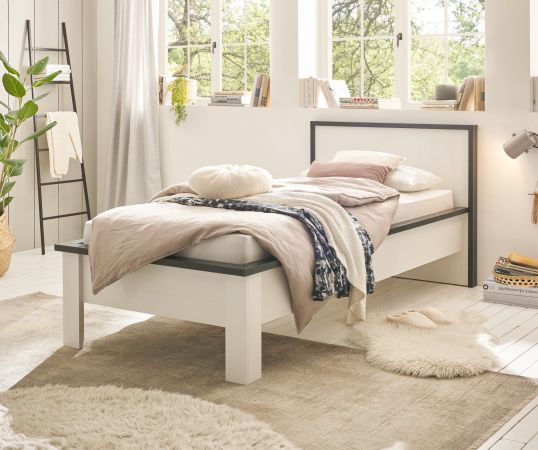 Bett Stove in wei� Pinie und anthrazit Landhaus Einzelbett Liegefl�che 90 x 200 cm