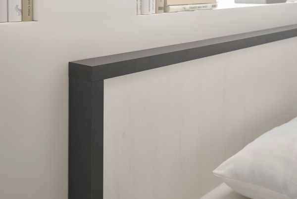 Bett Stove in wei� Pinie und anthrazit Landhaus Einzelbett Liegefl�che 90 x 200 cm