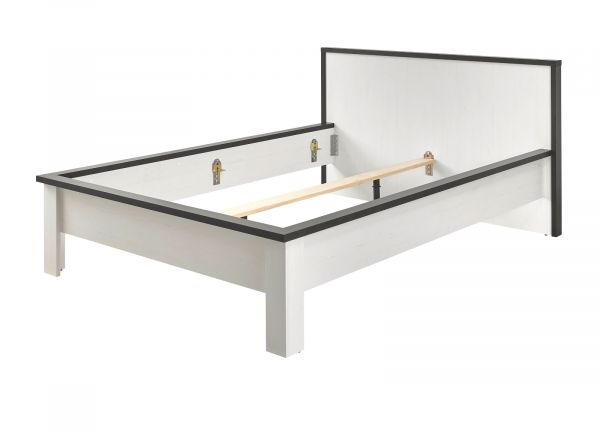 Bett Stove in wei� Pinie und anthrazit Landhaus Einzelbett Liegefl�che 140 x 200 cm