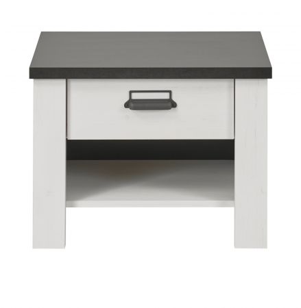Nachttisch Stove in wei� Pinie und anthrazit Landhaus Nachtkommode mit Schubkasten 60 x 46 cm