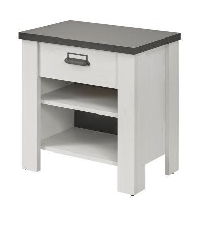 Nachttisch Stove in wei� Pinie und anthrazit Landhaus Nachtkommode mit Schubkasten in Komforth�he 60 x 61