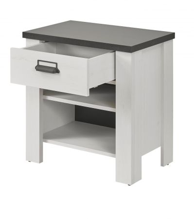 Nachttisch Stove in wei� Pinie und anthrazit Landhaus Nachtkommode mit Schubkasten in Komforth�he 60 x 61
