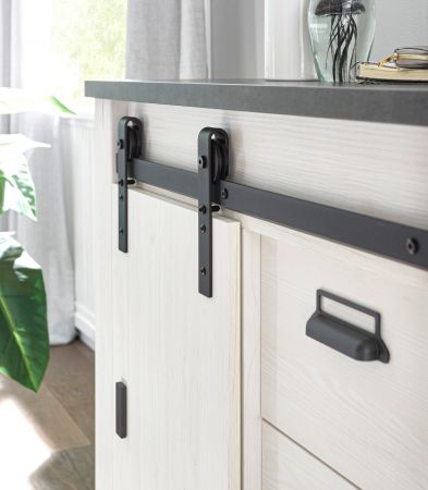 Kommode Stove in wei� Pinie und anthrazit Landhaus Sideboard 93 x 91 cm
