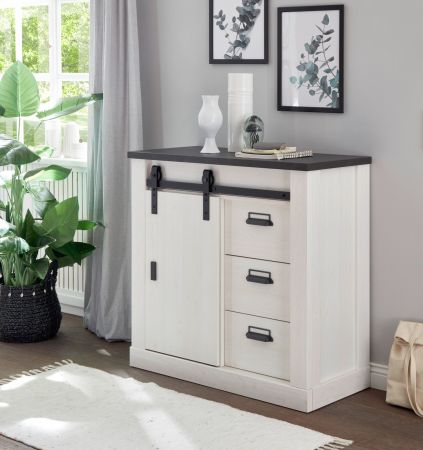 Kommode Stove in wei� Pinie und anthrazit Landhaus Sideboard 93 x 91 cm