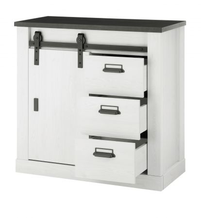 Kommode Stove in wei� Pinie und anthrazit Landhaus Sideboard 93 x 91 cm