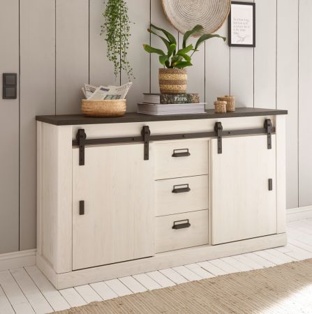 Sideboard Stove in wei� Pinie und anthrazit Landhaus Kommode 162 x 91 cm