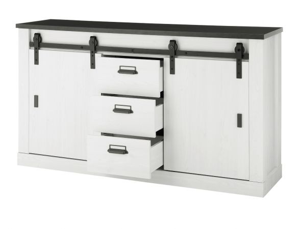 Sideboard Stove in wei� Pinie und anthrazit Landhaus Kommode 162 x 91 cm
