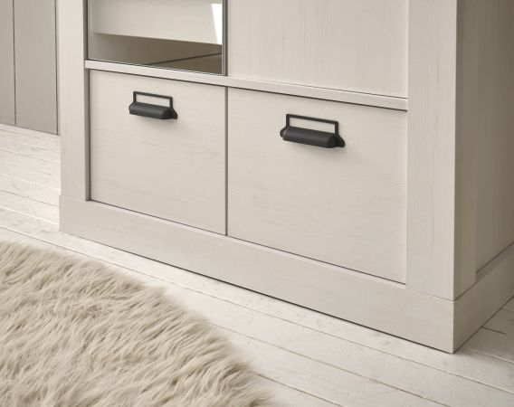 Schlafzimmer Set 3-teilig Stove in wei� Pinie Landhaus mit Einzelbett 90 x 200 cm, Kleiderschrank und Nachttisch