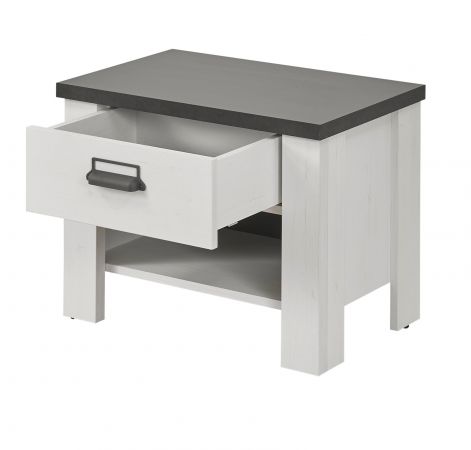 Schlafzimmer Set 3-teilig Stove in wei� Pinie Landhaus mit Einzelbett 90 x 200 cm, Kleiderschrank und Nachttisch