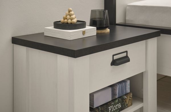 Schlafzimmer Set 3-teilig Stove in wei� Pinie Landhaus mit Einzelbett 90 x 200 cm, Kleiderschrank und Nachttisch