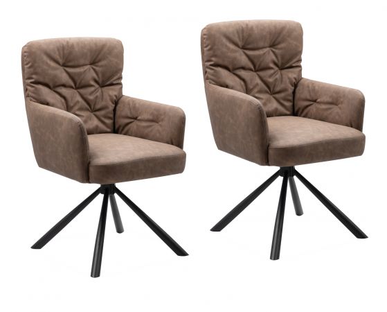 2 x Stuhl Milos in braun Leder-Optik 180� drehbar K�chen- und Esszimmerstuhl 2er Set