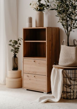 Regalschrank Fidan in Artisan Eiche Regal mit 2 x Schubkasten 46 x 97 cm