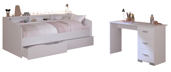 Parisot Kinder- und Jugendzimmer Sleep46 in wei� Set 2-teilig mit Stauraumbett und Schreibtisch