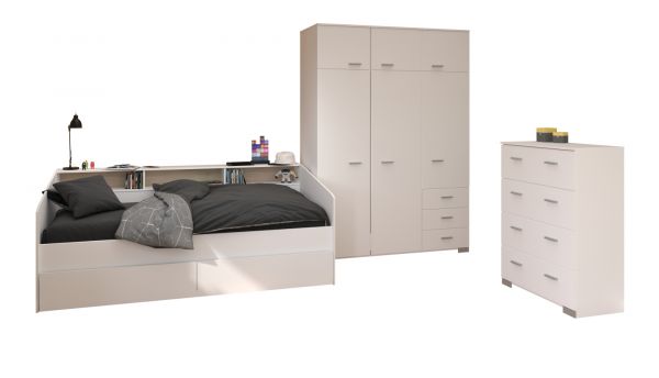 Parisot Kinder- und Jugendzimmer Sleep41 in wei� Komplett-Set 3-teilig mit Stauraumbett, Kleiderschrank und Kommode