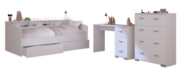 Parisot Kinder- und Jugendzimmer Sleep44 in wei� Komplett-Set 3-teilig mit Stauraumbett, Schreibtisch und Kommode