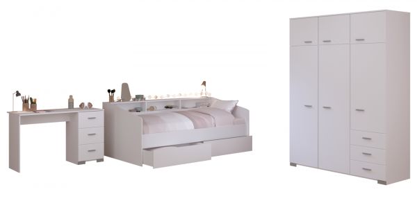 Parisot Kinder- und Jugendzimmer Sleep42 in wei� Komplett-Set 3-teilig mit Stauraumbett, Kleiderschrank und Schreibtisch